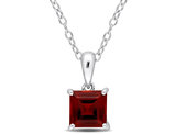 1.38 Carat (ctw) Princess-Cut Garnet Solitaire Pendant Necklace in Sterling Silver with Chain